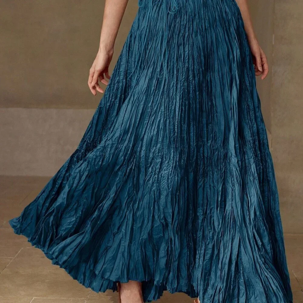 Baby Blue Elegant Women's Textured High Waist Maxi Skirt